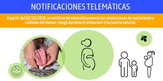 Resoluciones de nacimiento y cuidado del menor, riesgo durante el embarazo y lactancia natural se notificarán telemáticamente 